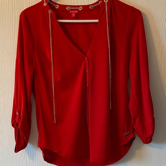 Red Guess Factory Top with Golden Chain - Picture 1 of 6